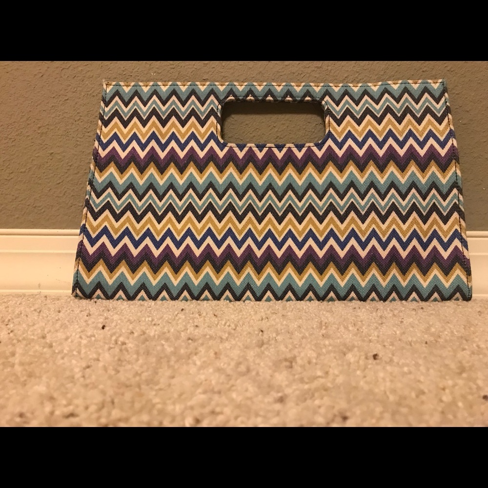 Multi-colored chevron print clutch